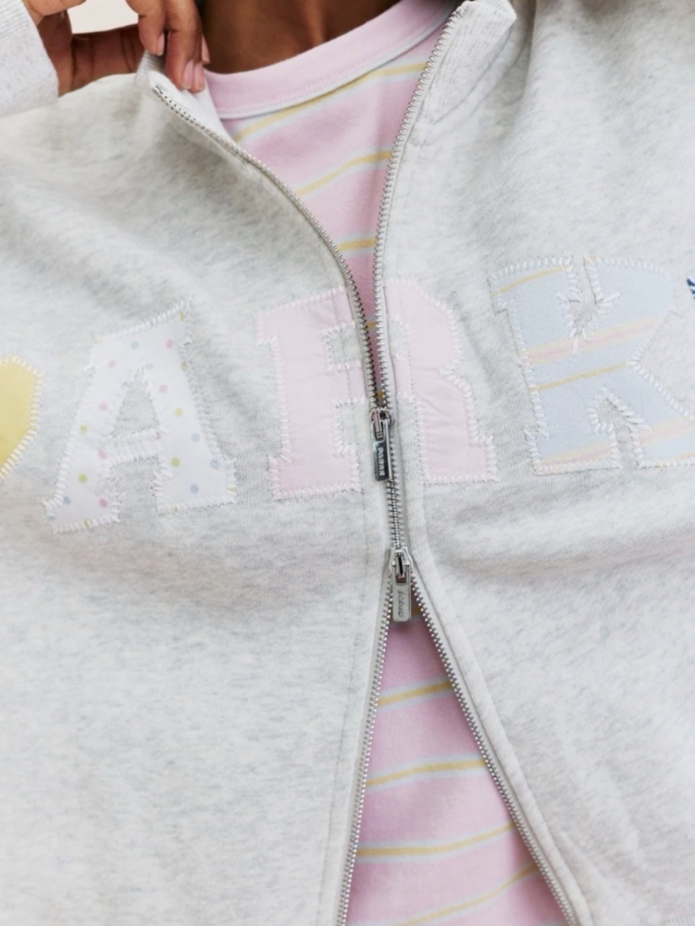 Parke XS Birthday Patchwork Zip Up Mockneck Sweatshirt Gray